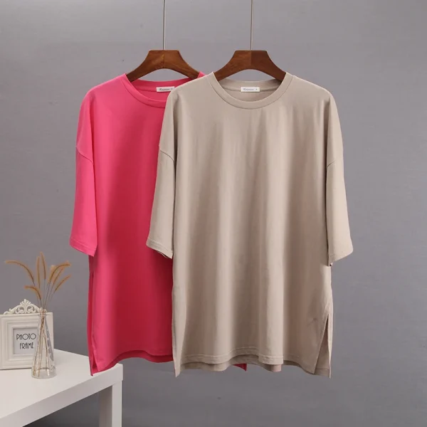 Summer Oversized Cotton T Shirt Women New Loose Solid Split Tees - Image 10