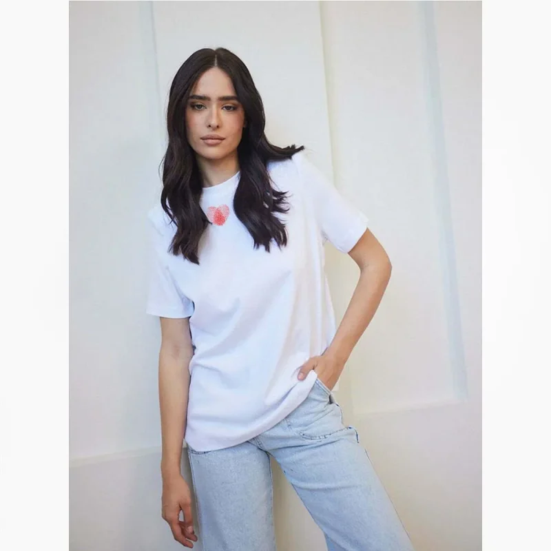 Fingerprint Love Printed T Shirt Women Summer Cotton Soft Short Sleeve Tee - Image 2