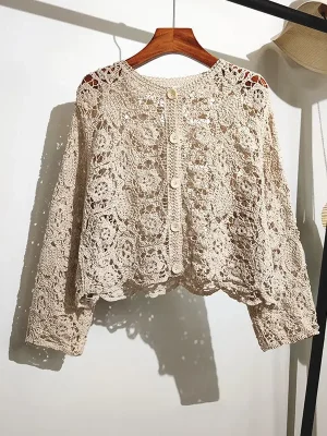 Lace Small Shawl Cotton Cardigan Female 2024 Spring and Summer