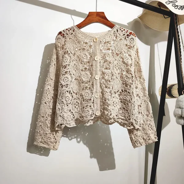 Lace Small Shawl Cotton Cardigan Female 2024 Spring and Summer