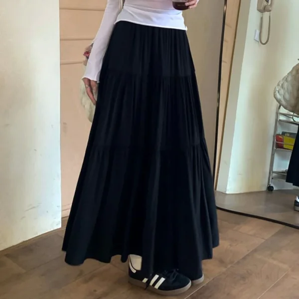 Summer Women Long Skirt Chic Women Solid All Match A Line Cake Skirt - Image 7