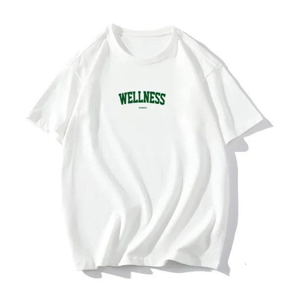 Wellness Letter Print T-Shirt Short Sleeve Crew Neck Casual Top - Image 5