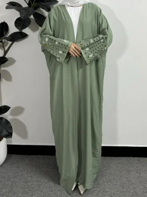 Islamic Clothing Embroidery Open Front Abaya Muslim Kaftans Long Sleeve Maxi