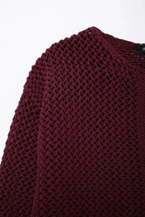 Women Elegant Burgundy Red Cardigan Fashion O Neck Long Sleeve Sweaters - Image 6