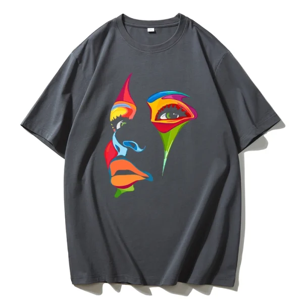 Colorful Face Printed T Shirt Women Summer Cotton Soft Short Sleeve - Image 4