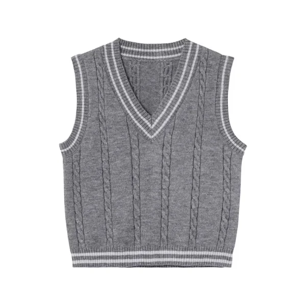 Women Autumn Preppy Style Knitted Vest Striped Vintage Sleeveless Sweater - Image 3