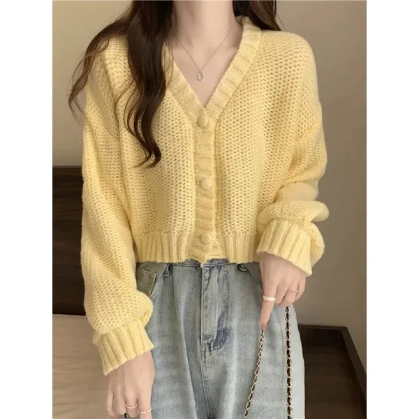 Cardigans V-neck Button up casual knit sweet cardigan coat for woman 2024 Autumn - Image 6