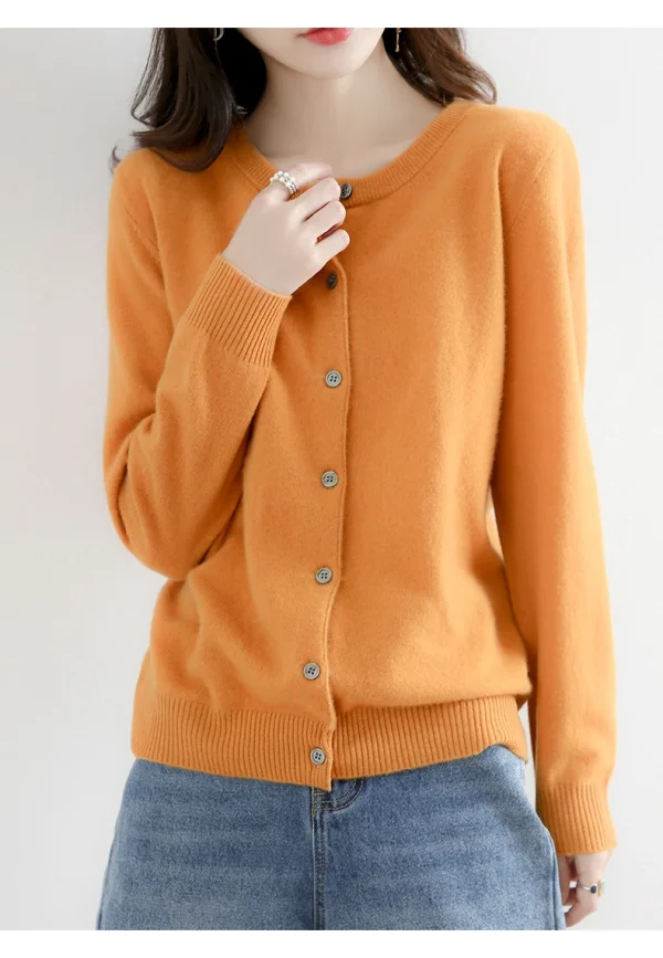 Velvet Cardigan Women Round Neck Spring And Autumn New Loose Knit Coat Sweater - Image 9