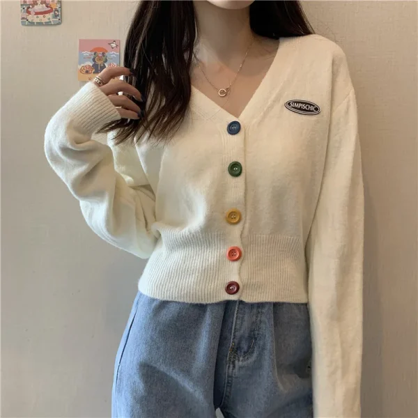 Cardigan Sweaters Women Casual Sweet Rainbow Buttons Knitted Coat Korean Female