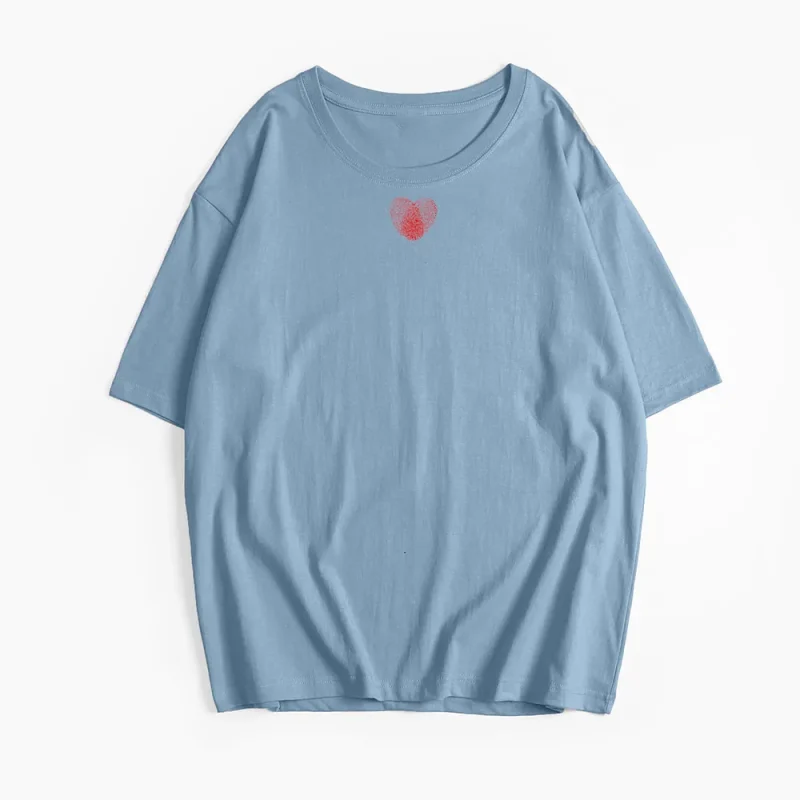 Fingerprint Love Printed T Shirt Women Summer Cotton Soft Short Sleeve Tee - Image 12