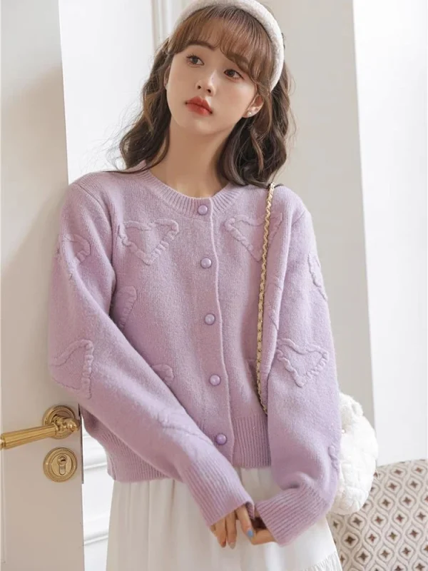 Women Elegant Long Sleeve Loose Japan Knitted Coat Casual O Neck Lady - Image 2