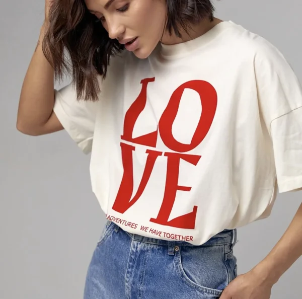 Letter Love Printed T Shirt Women Summer Cotton Soft Short Sleeve Tee - Image 3