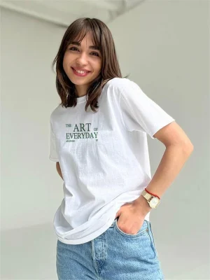 Trendy Letter Graphic T-shirts Women Summer O-neck Short Sleeve Basic Tees