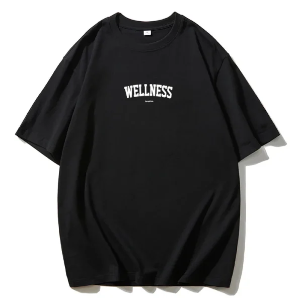 Wellness Letter Print T-Shirt Short Sleeve Crew Neck Casual Top - Image 6