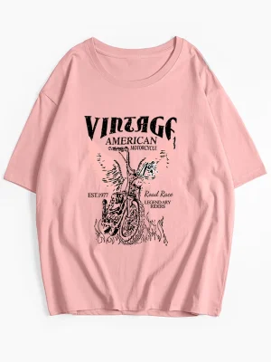 Vintage Letter Printed T Shirt Women Summer Cotton Soft Short Sleeve Tees