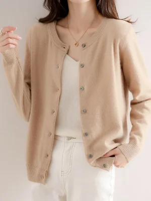 Korean Single Breasted Cardigans Sweater Women Autumn Winter O-neck Long Sleeve Knitwear