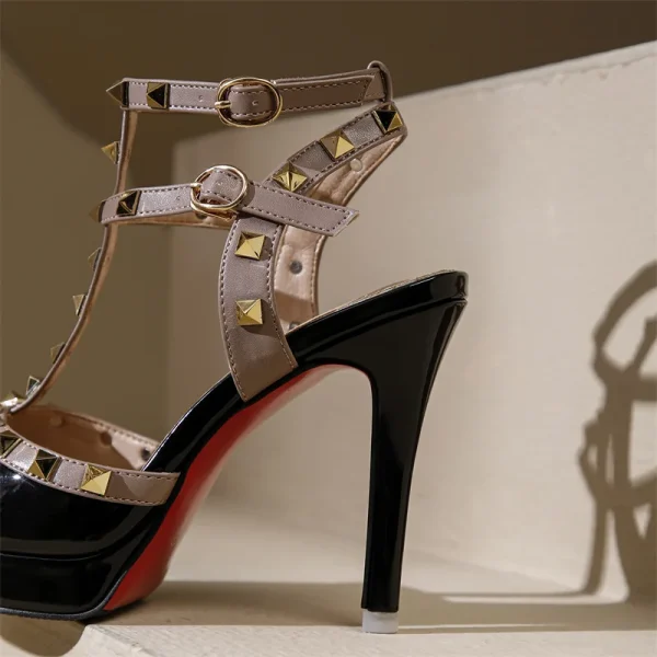 High Heels Sandals Women Classic Sexy Pumps Ladies Rivet Platform Red Valentine Party - Image 6