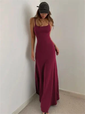 Women Bodycon Dress Sexy Spaghetti Strap Split Female Long Dress