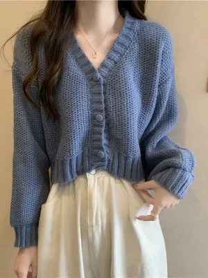 Cardigans V-neck Button up casual knit sweet cardigan coat for woman 2024 Autumn