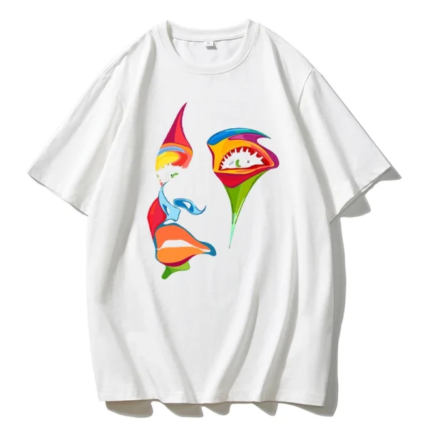 Colorful Face Printed T Shirt Women Summer Cotton Soft Short Sleeve - Image 6