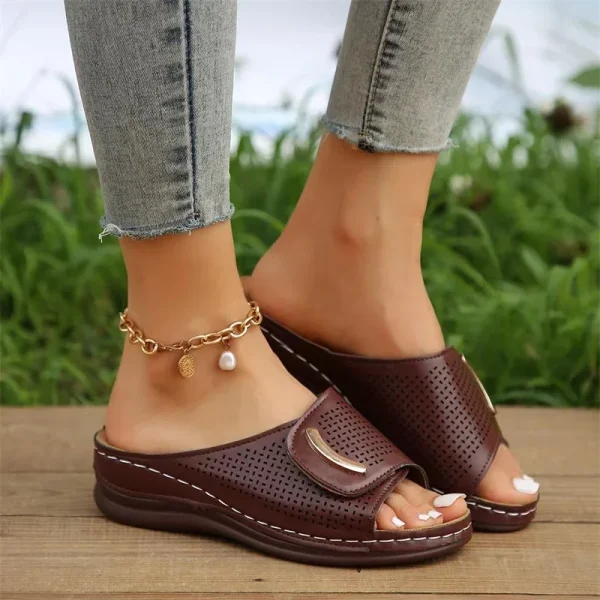 Women Hollow Out Wedge Slippers Summer New Woman Comfy Breathable Platform Sandals - Image 3