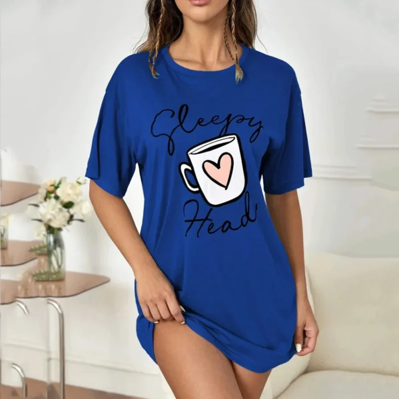 Summer Short-Sleeved Pyjamas Plus Size Ladies Nightgown Elastic Dress - Image 2