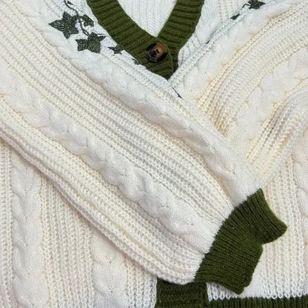 Evermore Cardigan Taylor Version Green Vine Embroidered Button Down Cable Knit Sweater - Image 2