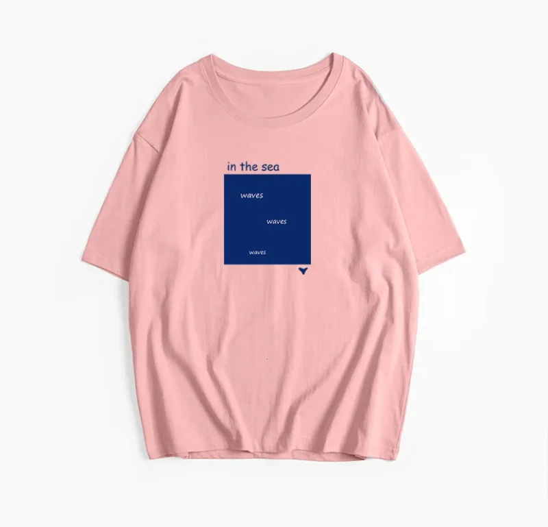 Blue Square Printed T Shirt Women Summer Cotton Soft Short Sleeve Tee - Image 12