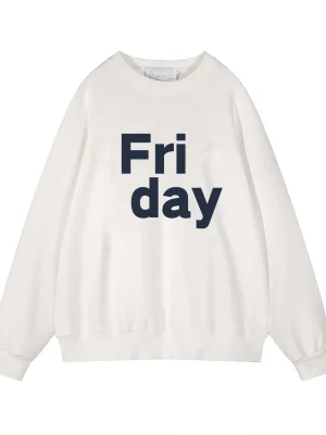 Friday Letter Print Sweatshirt Women Soft O Neck Ladies Vintage Pullovers Casual Tops