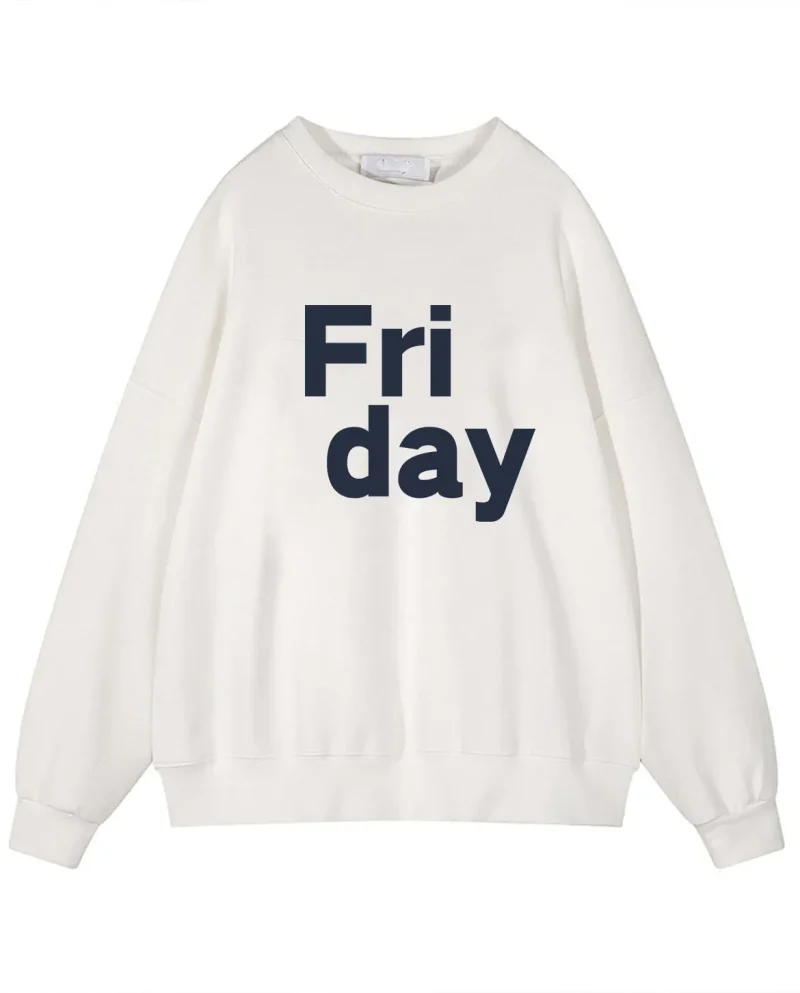 Friday Letter Print Sweatshirt Women Soft O Neck Ladies Vintage Pullovers Casual Tops