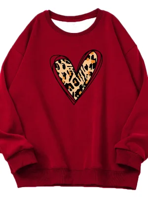 Heart Print Sweatshirt Women K Pop Hooded Ladies Autumn Anime Long Sleeve