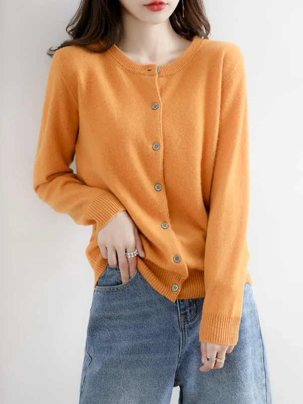 Velvet Cardigan Women Round Neck Spring And Autumn New Loose Knit Coat Sweater - Image 20