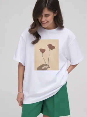 Elegant Flower Graphic T-shirts Women Summer Soft Short Sleeve Basic Tees