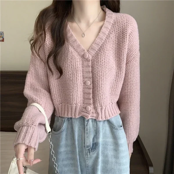 Cardigans V-neck Button up casual knit sweet cardigan coat for woman 2024 Autumn - Image 9