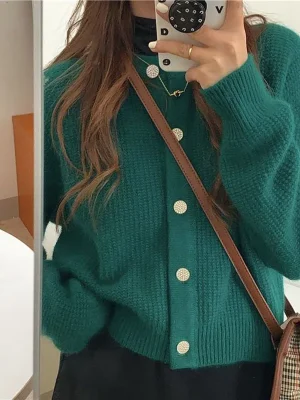 Korean Sweet Cardigan Women Long Sleeve Fashion Elegant Knitted Tops