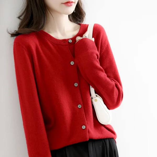 Velvet Cardigan Women Round Neck Spring And Autumn New Loose Knit Coat Sweater - Image 3