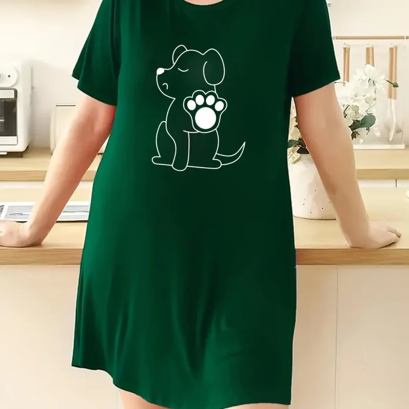 Plus Size Women's Nightgowns Oversized Solid Colour Dresses Round Neck Short - Image 5