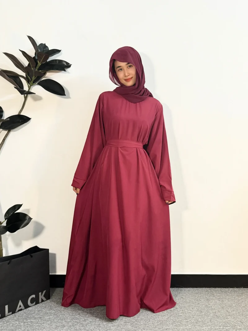 Muslim Abayas Women Kaftans Long Maxi Prayer Dress with Belt Full Sleeve - Image 9