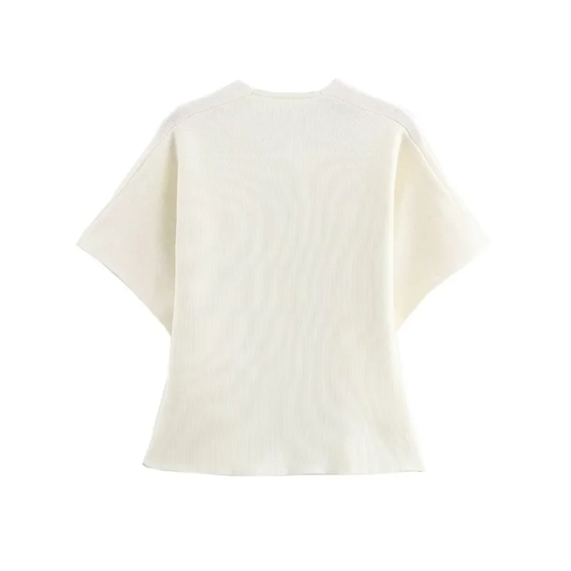 Women's Front Gold Button Knit Cardigan Sweater, V Neck, Short Wide Sleeves - Image 3