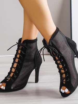 Women Fashion Show Net Fabric Cross Strap Sexy High Heel Sandals Woman Shoes