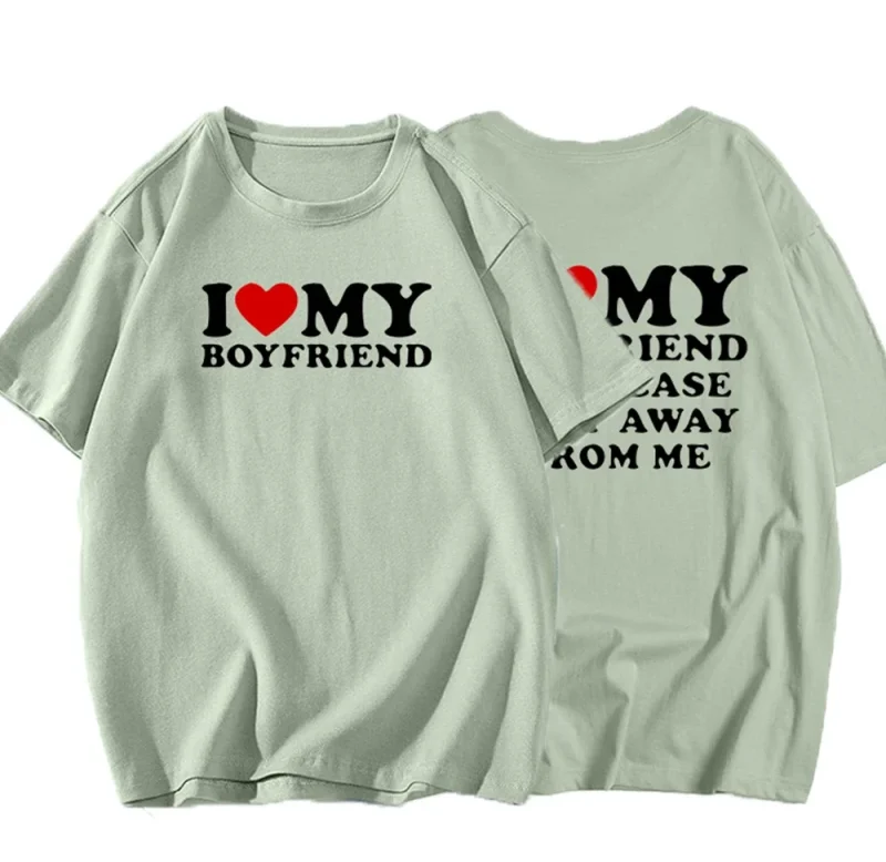 "i Love My Boyfriend" Letter Printed T Shirt Women Summer Cotton - Image 6
