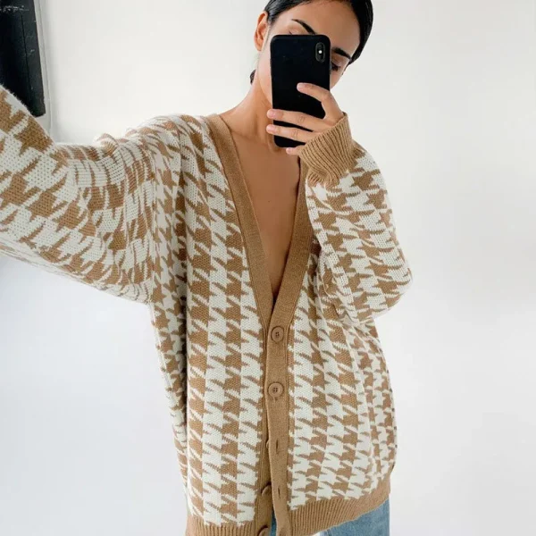 Cardigan Women Streetwear Loose Long Sleeve V Neck Knitted Coats - Image 3