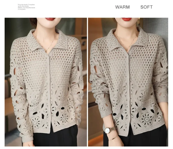 Crochet Embroidery Hollowed Out Transparent Wool Cardigan Women's office Polo - Image 9