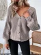 Women's autumn and winter V-neck solid color long sleeve cardigan