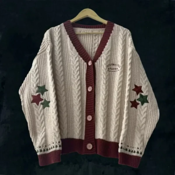 Christmas Tree Women Cardigan Autumn Winter Knitted Cardigans with Star