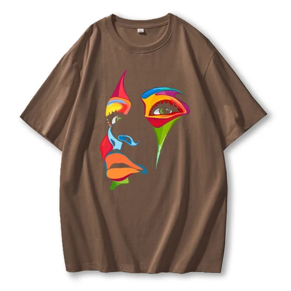 Colorful Face Printed T Shirt Women Summer Cotton Soft Short Sleeve - Image 5