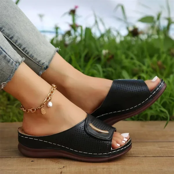 Women Hollow Out Wedge Slippers Summer New Woman Comfy Breathable Platform Sandals - Image 5