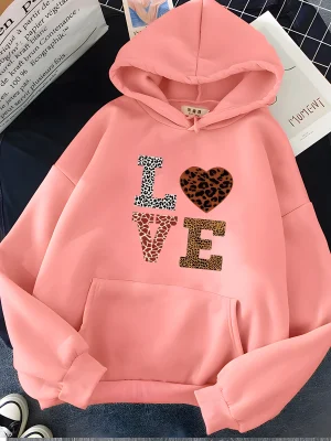 Love Letter Print Sweatshirt for Women 2024 New Winter Soft Casual Loose Warm  Hoodies