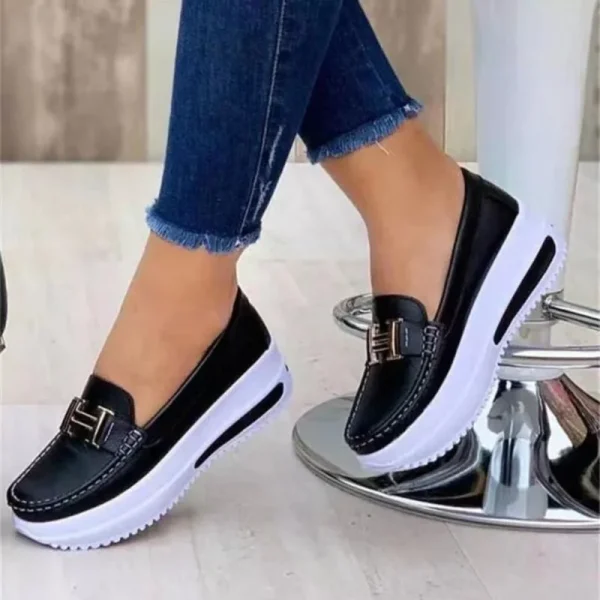 Women's Vulcanized Shoes Summer New 2024Round Toe Leather Women's Sports Shoes - Image 4