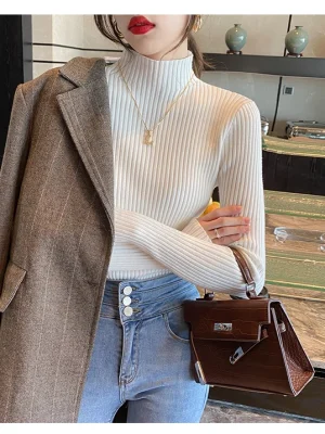 Winter Knitted Shirt Women Sweater Bottoming Shirts Female Long Sleeve